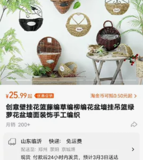 创意壁挂花篮藤编草编柳编花盆墙挂吊篮绿萝花...