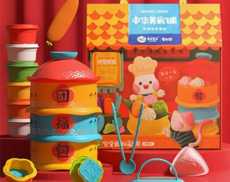 美乐童年中华美食铺 里面六罐彩泥50g 清...