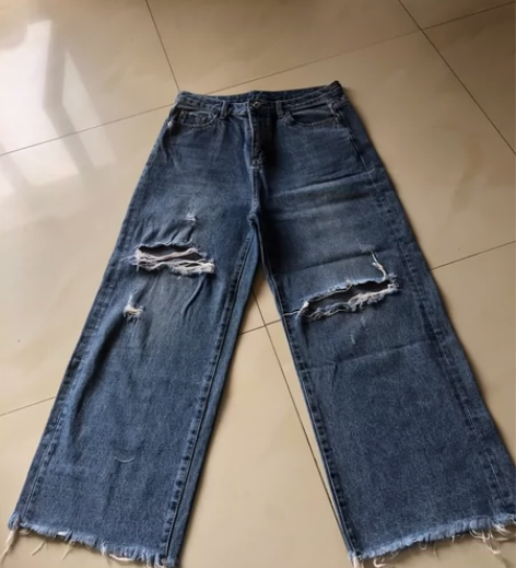 阔腿 直筒 破洞 A风 男友风9分牛仔裤 ...