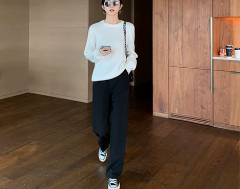 MULVAN大长腿西装阔腿裤女春装垂坠感高...