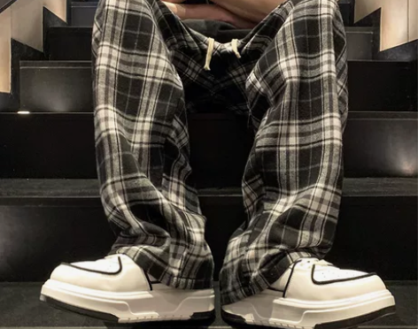 美式复古格子裤子男款夏季薄款直筒宽松潮牌垂...