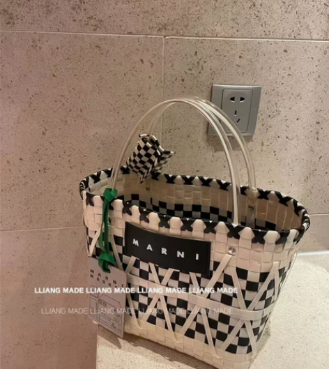 实拍图 全新marni菜篮子编织手提包购物...