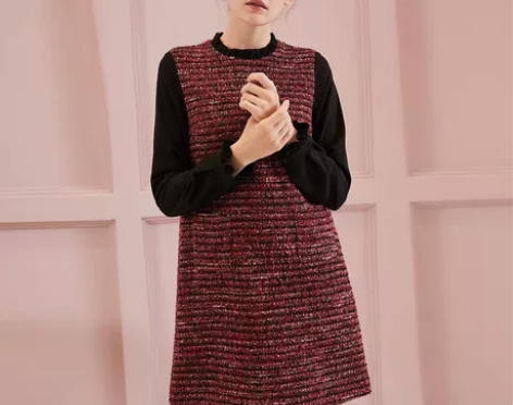 拉贝缇秋冬小香风假两件连衣裙 ，155码宽...