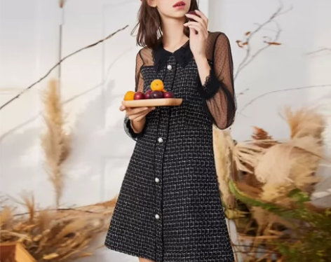 拉·贝缇 新款春季小香风长袖连衣裙 M码 ...