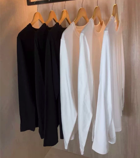 特价纯棉全新长袖280G重磅圆领纯色长袖T...