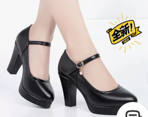 最新款旗袍走秀鞋女中跟粗跟防水台工作鞋一字...