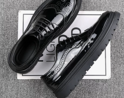 休闲皮鞋男英伦百搭雕花布洛克皮鞋韩版潮流内...