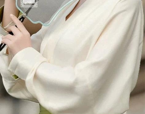 改良衬衫配马面裙套装女日常通勤绿色国风上班...