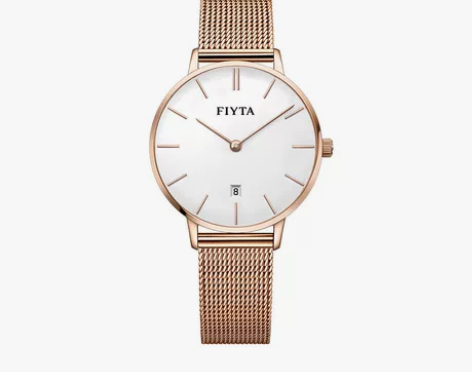 飞亚达女士石英手表简约时尚大气玫瑰金编织带...