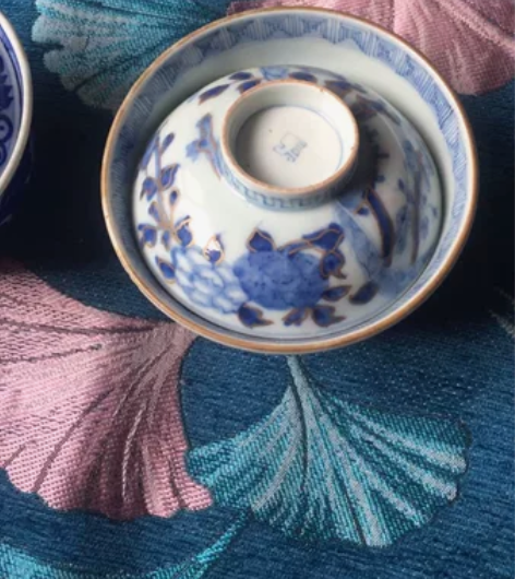 日本青花手绘盖碗两个，老物件品相不错！不单...