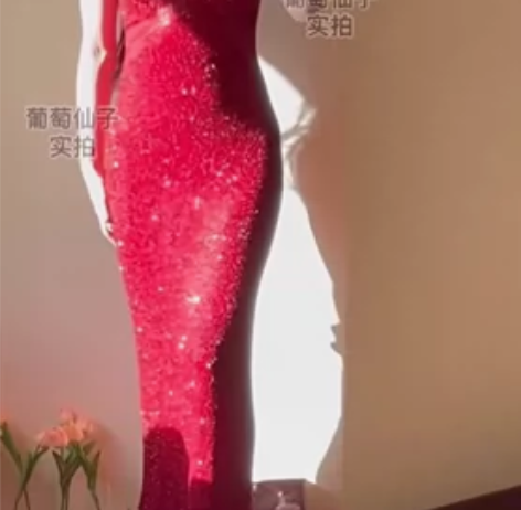 vintage 经典红色钉珠裙 借葡萄仙子...