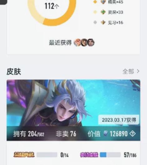 出售王者号，金色仲夏夜，200多皮肤，差4...