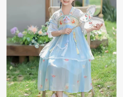 女童汉服古风夏款2023女孩宝宝洋气公主裙...