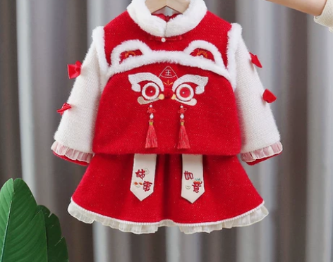 全新包邮女童拜年服中国风新年装唐装加厚女宝宝过年衣服儿童汉服...