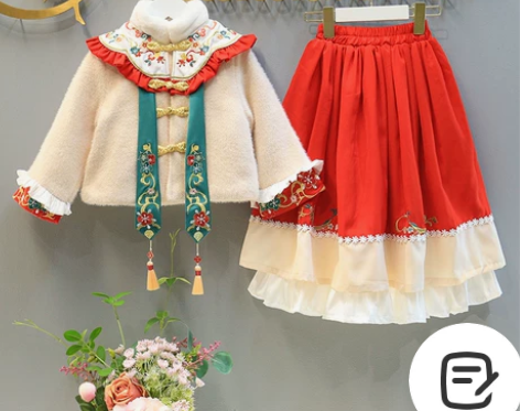 拜年服女童套装冬装2022新款唐装古装汉服...
