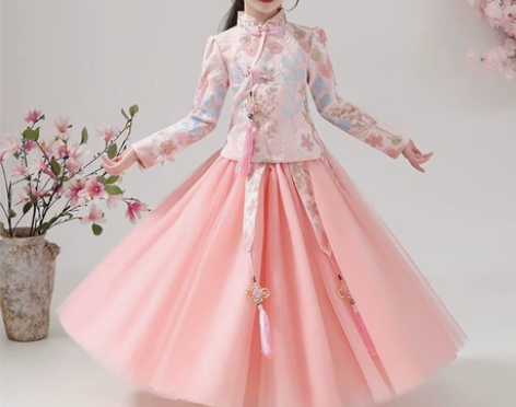 汉服女童洋气超仙连衣裙套装小女孩学生唐装俩...