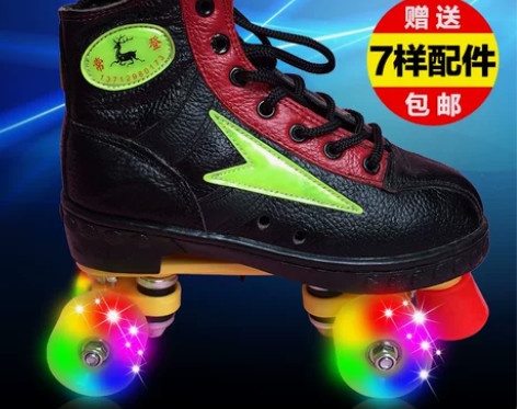 多地包邮常登成人双排溜冰成年男女四轮牛皮P...