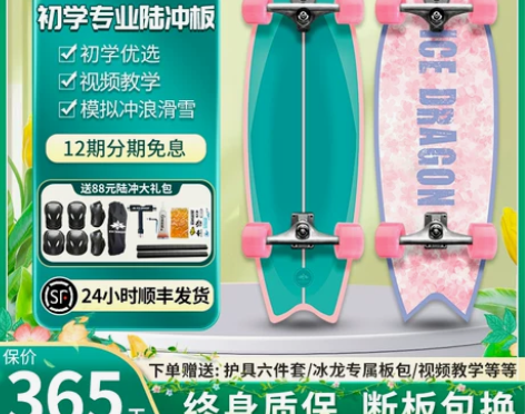冰龙陆地冲浪板初学者专业滑板新手陆冲儿童成...
