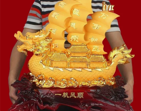 一帆风顺龙船摆件工艺品招财大号客厅帆船办公...