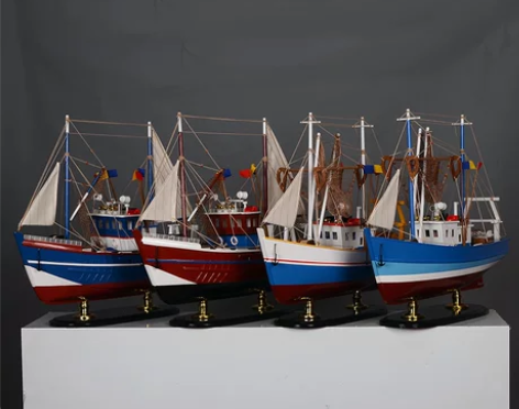 摆件渔船模型工艺船装饰木船一帆风顺帆船模型