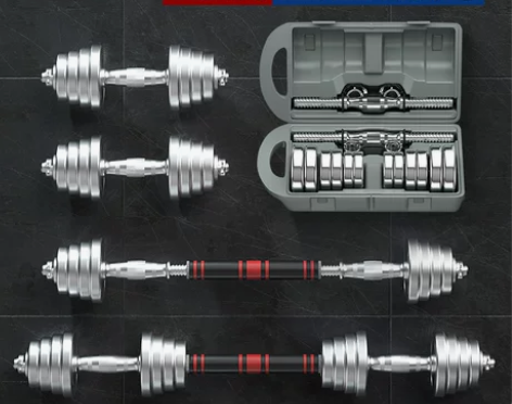 朗威纯钢哑铃男士 健身杠铃一对电镀健身器材...