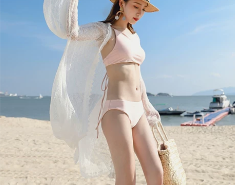 海边度假风沙滩防晒衣蕾丝开衫女夏中长款镂空...