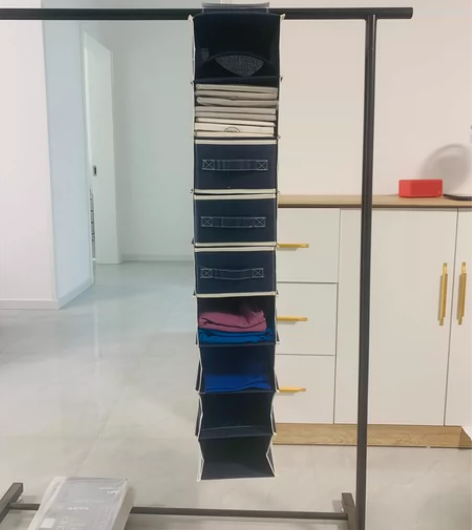 全新悬挂式棉麻收纳袋 九层?三个抽屉 蓝色...