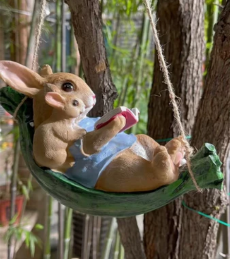 外贸杂货，创意树脂吊绳兔兔母子，户外卡通篮...