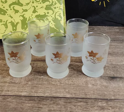 日本回流 磨砂描金印花玻璃杯一套全品全新带...