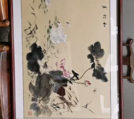 本人手绘小写意花鸟画《和谐美满》横幅国画荷...