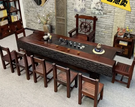 急售全新老船木茶桌椅组合新中式实木禅意功夫...