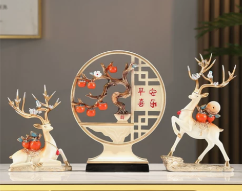 新中式平安喜乐事事如意鹿摆件客厅电视柜酒