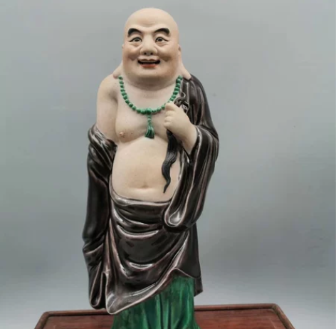 景德镇雕塑瓷厂老厂罗汉紫金釉孔雀绿弥勒佛5...