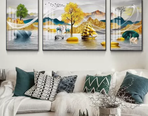 轻奢简约现代客厅装饰画北欧三联沙发背景墙壁...