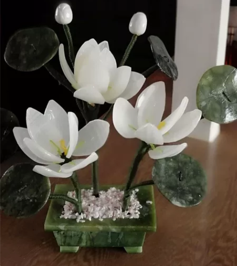天然玉石荷花摆件客厅酒柜电视柜家居装饰品供...