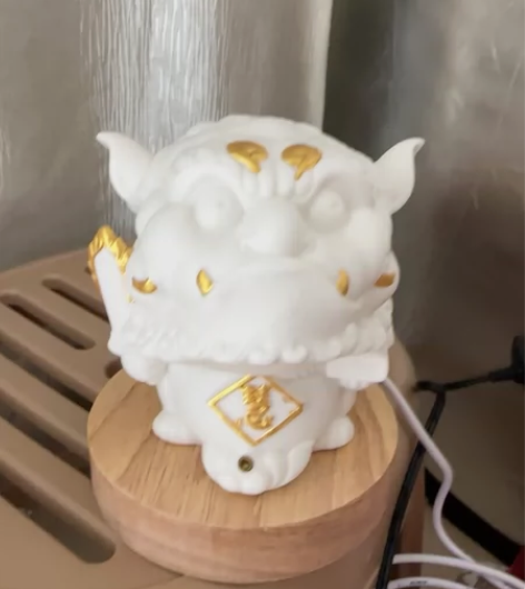 白瓷狮子家居茶桌香插茶宠摆件可爱动物小夜灯...