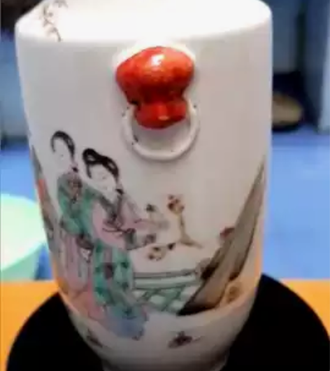 民国仕女人物双狮耳瓶！（林黛玉葬花）！全品...