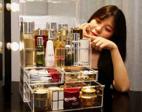 化妆品收纳盒置物架桌面防尘家用护肤刷整理网...