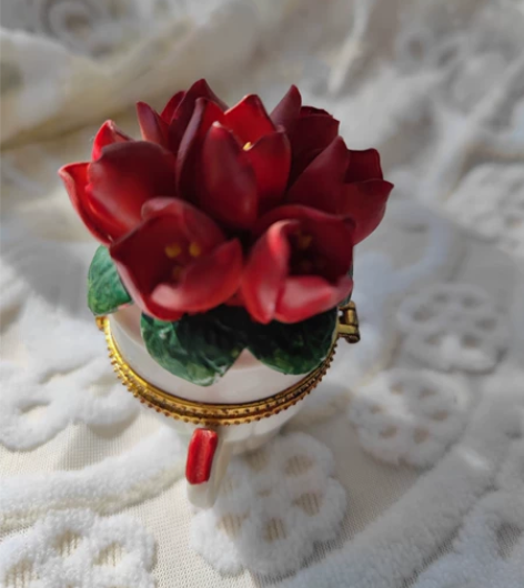 老货陶瓷首饰盒手捏花茶杯首饰盒收纳盒梳妆台...