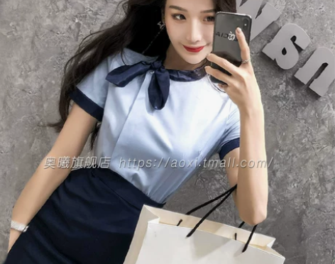 高端空姐职业装女士衬衫设计感小众前台工作服...