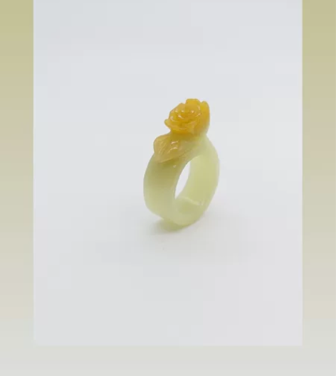 16mm?十月花神芙蓉花手工雕刻岫玉戒指花...