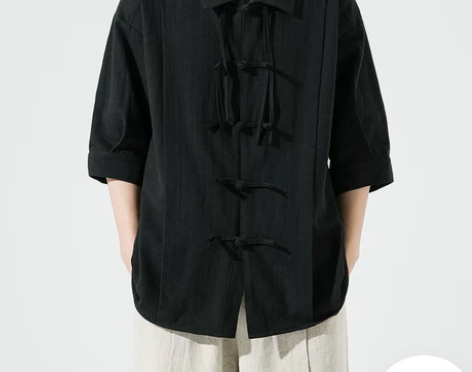 服装男装 新中式短袖夏季棉麻宽松盘扣中国风...