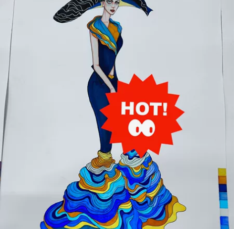 服装设计 原创 手绘马克笔三套 带设计说明...