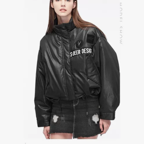 sdeer圣迪奥冬装撞色字母创意抽绳下摆立...