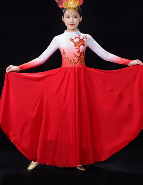 大摆裙 长裙大摆裙儿童六一表演出服女灯火里...