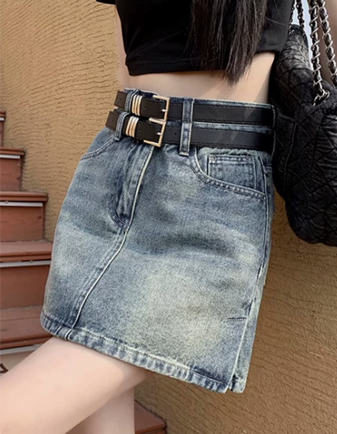 小个子美式高腰牛仔半身裙女夏季辣妹穿搭显