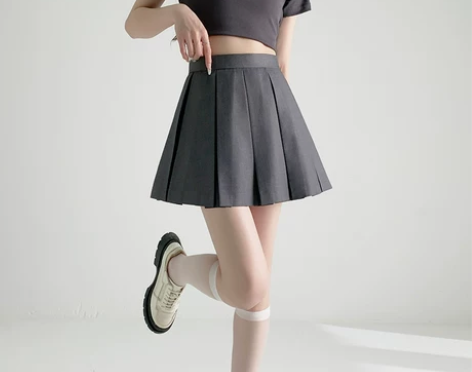 灰色高腰jk百褶裙女夏季2023小个子显瘦...