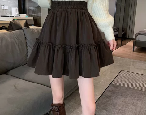 大码高腰a字半身裙女小个子百褶蛋糕短裙秋冬...