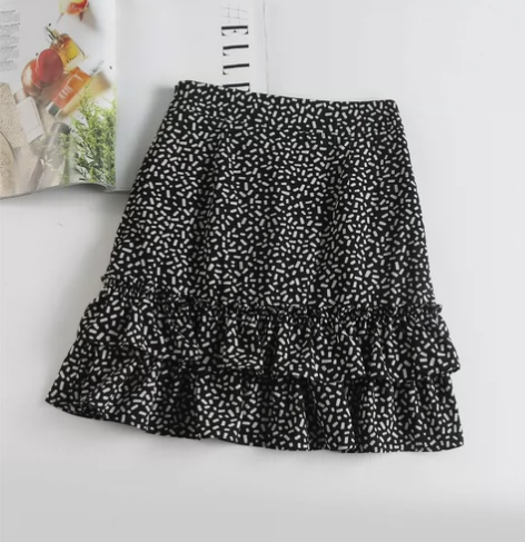 全新  雪纺半身裙女夏波点裙蛋糕裙荷叶边鱼...