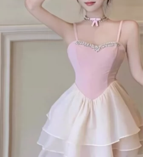 小个子蛋糕吊带裙女装2023年夏季新款性感...